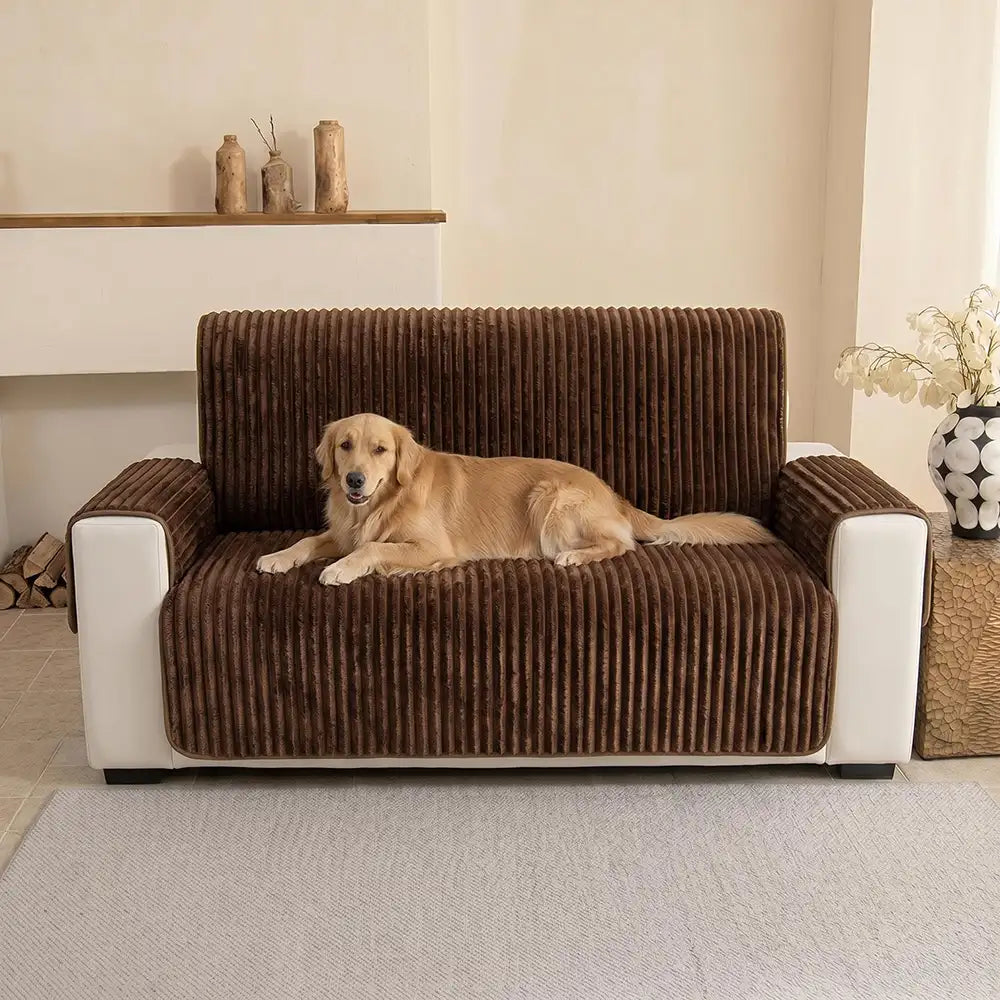 Housse fauteuil de canapé en une seule pièce non glissante, douce et adaptée aux animaux - Rayures
