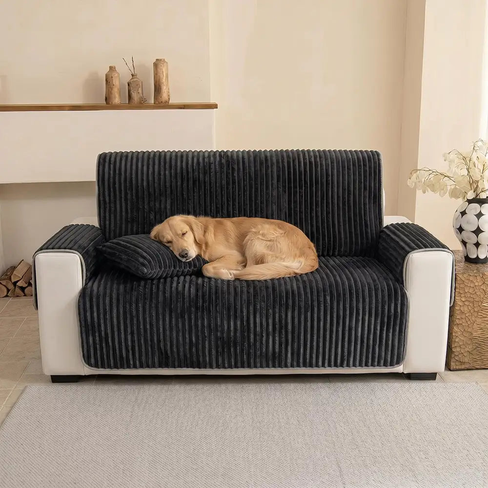 Housse fauteuil de canapé en une seule pièce non glissante, douce et adaptée aux animaux - Rayures