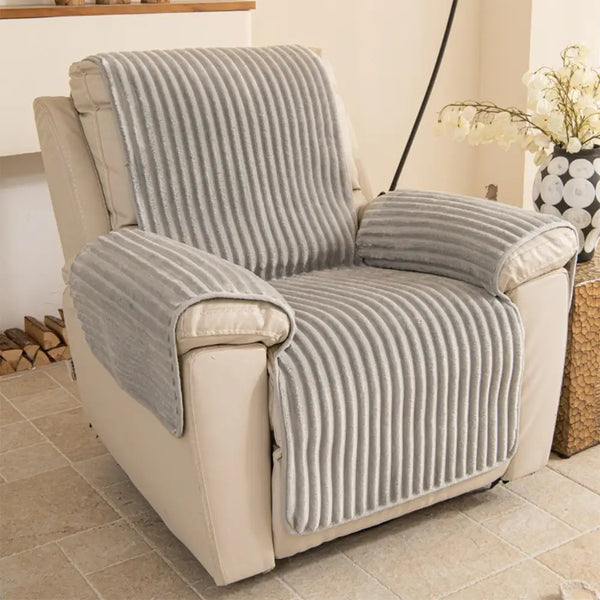 Housse fauteuil de canapé en une seule pièce non glissante, douce et adaptée aux animaux - Rayures