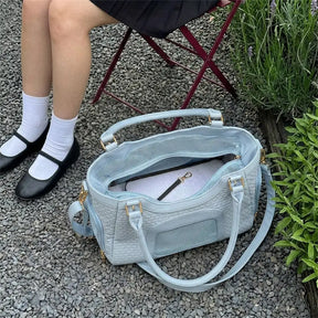 Sac de transport pour animaux en cuir synthétique respirant et portable, adapté pour les chiens et les chats, idéal pour les voyages et les vétérinaires.