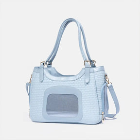 Sac de transport pour animaux en cuir synthétique respirant et portable, adapté pour les chiens et les chats, idéal pour les voyages et les vétérinaires.