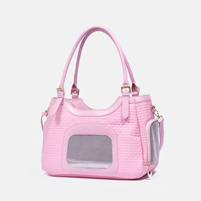 Sac de transport pour animaux en cuir synthétique respirant et portable, adapté pour les chiens et les chats, idéal pour les voyages et les vétérinaires.