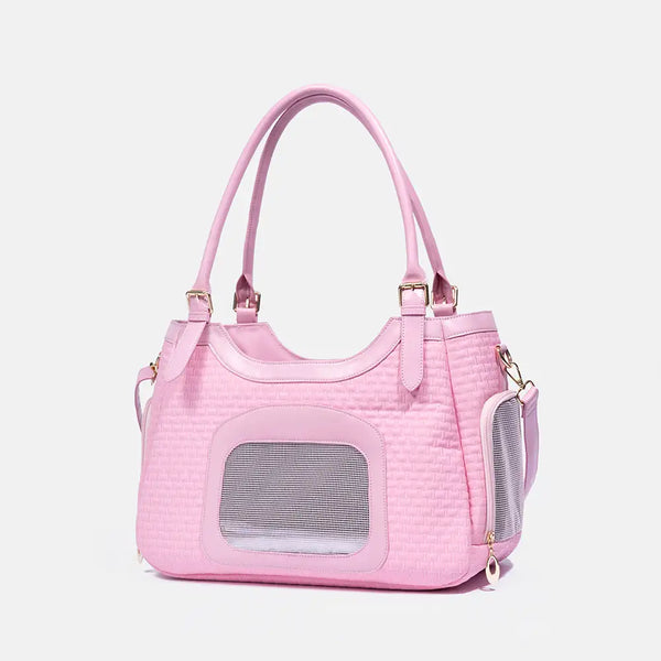 Sac de transport pour animaux en cuir synthétique respirant et portable, adapté pour les chiens et les chats, idéal pour les voyages et les vétérinaires.