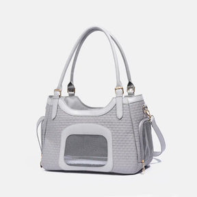 Sac de transport pour animaux en cuir synthétique respirant et portable, adapté pour les chiens et les chats, idéal pour les voyages et les vétérinaires.