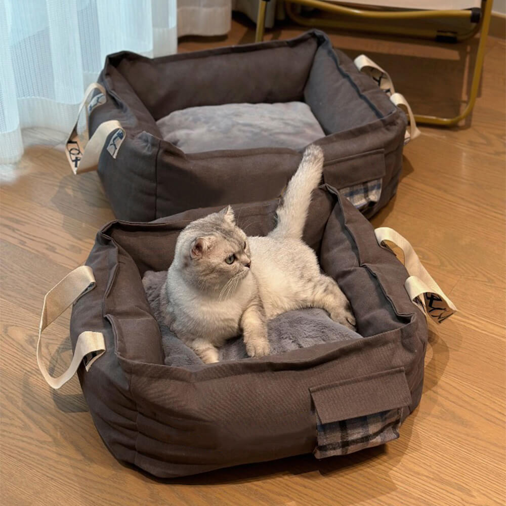 Lit pour animal portable avec poignée confortable et lavable