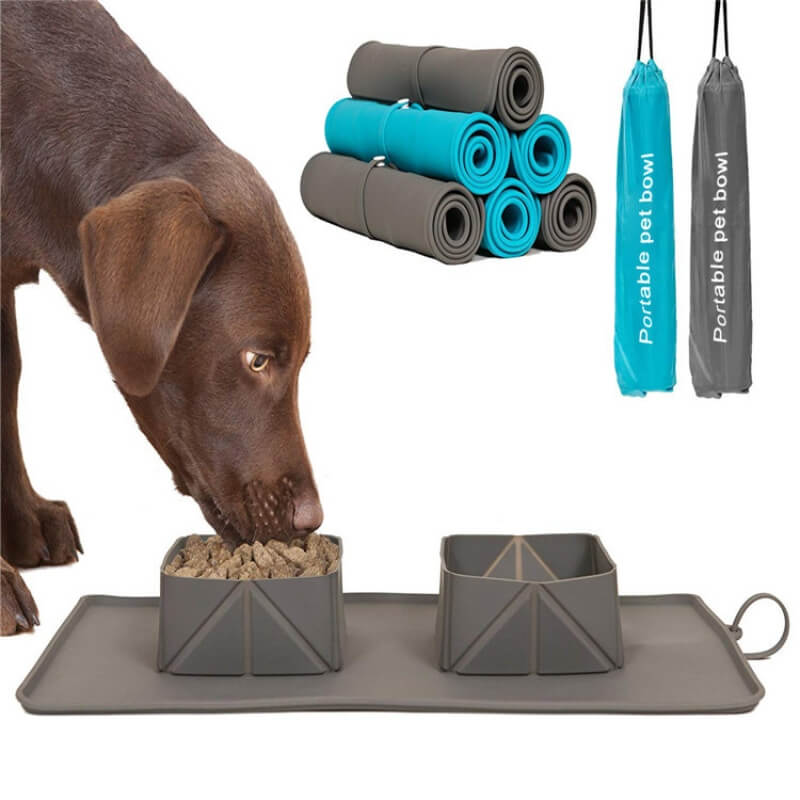 Bol Double Pliable en Silicone Portable pour Chiens