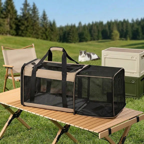 Sac de transport pour chat portable, extensible et respirant pour les voyages et le vétérinaire.
