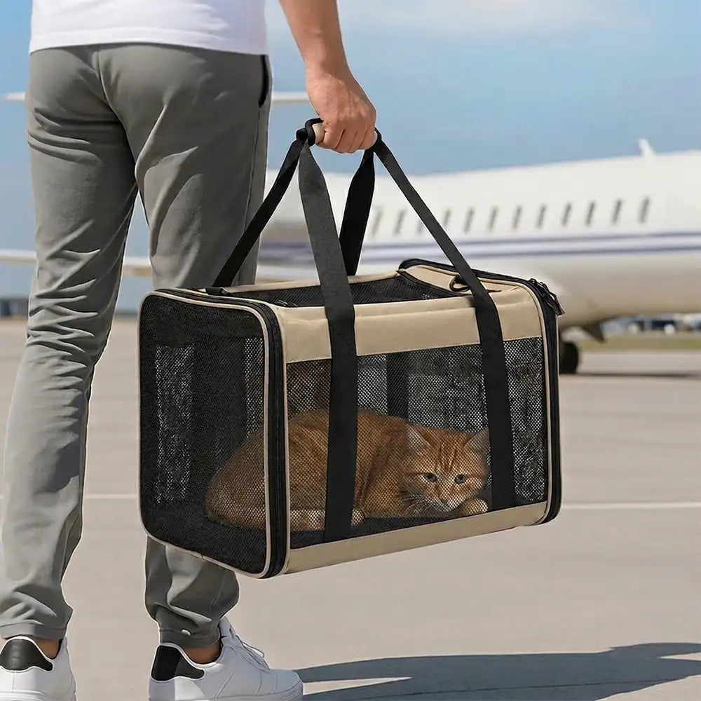 Sac de transport pour chat portable, extensible et respirant pour les voyages et le vétérinaire.