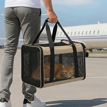 Sac de transport pour chat portable, extensible et respirant pour les voyages et le vétérinaire.