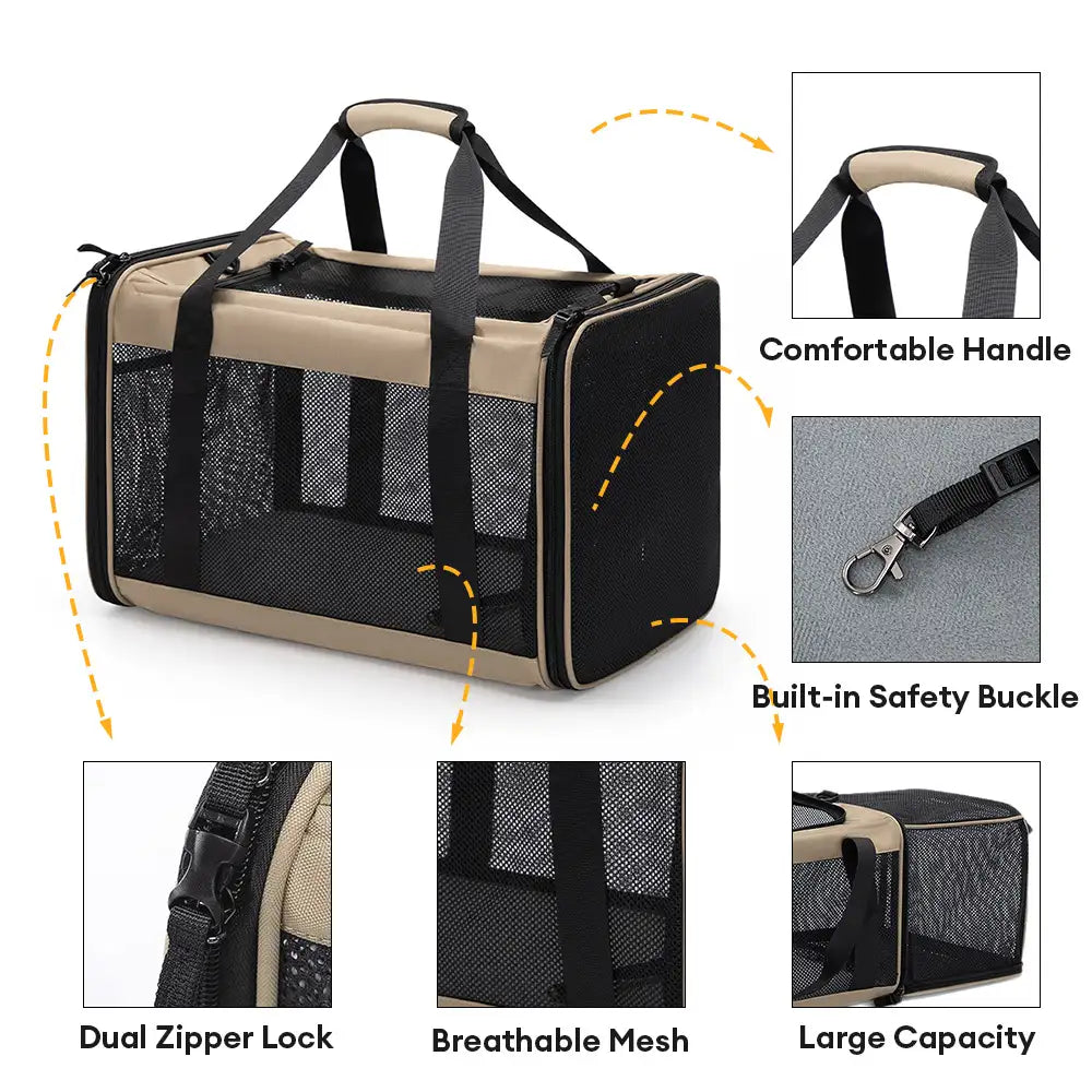 Sac de transport pour chat portable, extensible et respirant pour les voyages et le vétérinaire.