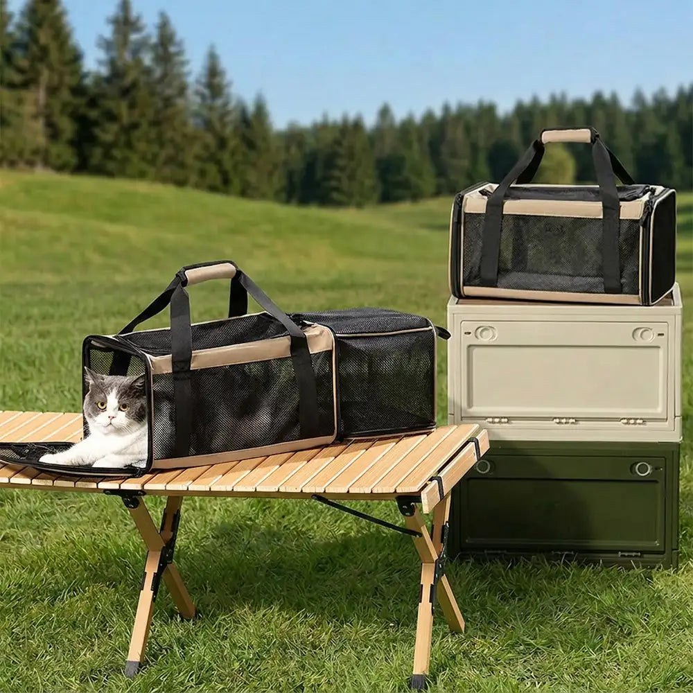 Sac de transport pour chat portable, extensible et respirant pour les voyages et le vétérinaire.