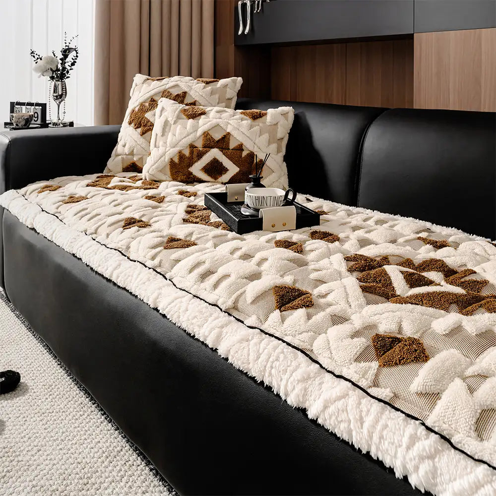 Couverture de canapé pour animaux en peluche rétro à motif diamant, résistante aux rayures et antidérapante.