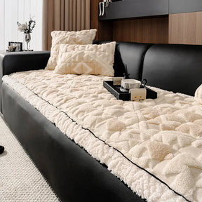 Couverture de canapé pour animaux en peluche rétro à motif diamant, résistante aux rayures et antidérapante.