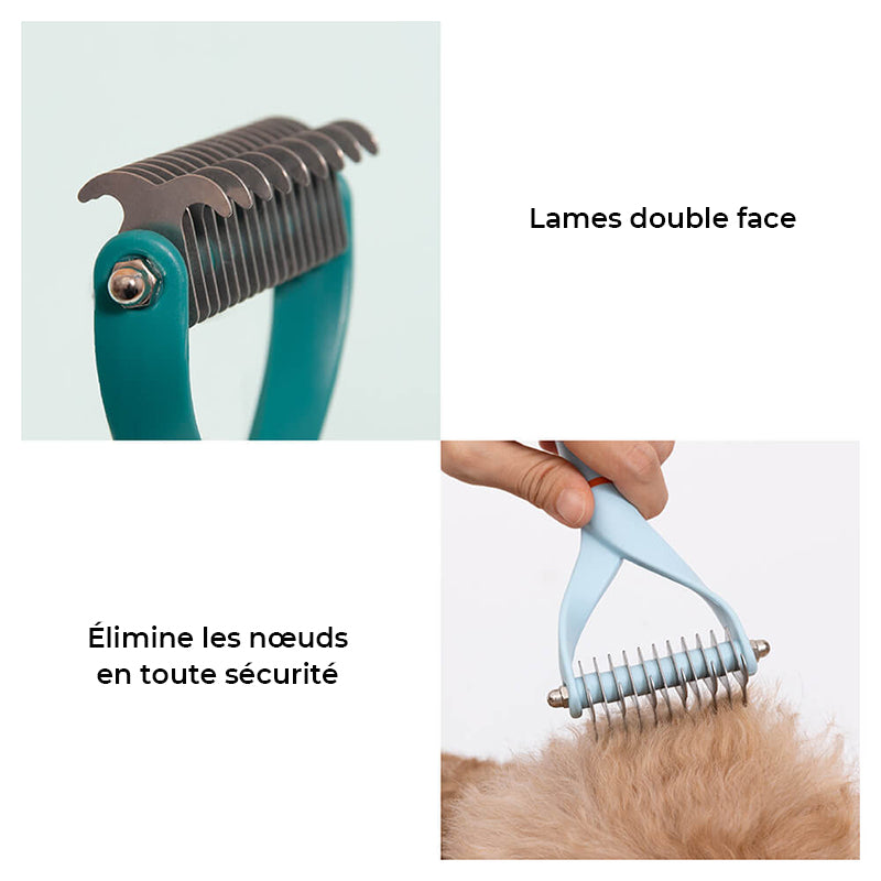 Peigne démêlant sécuritaire pour animaux - Lames double face