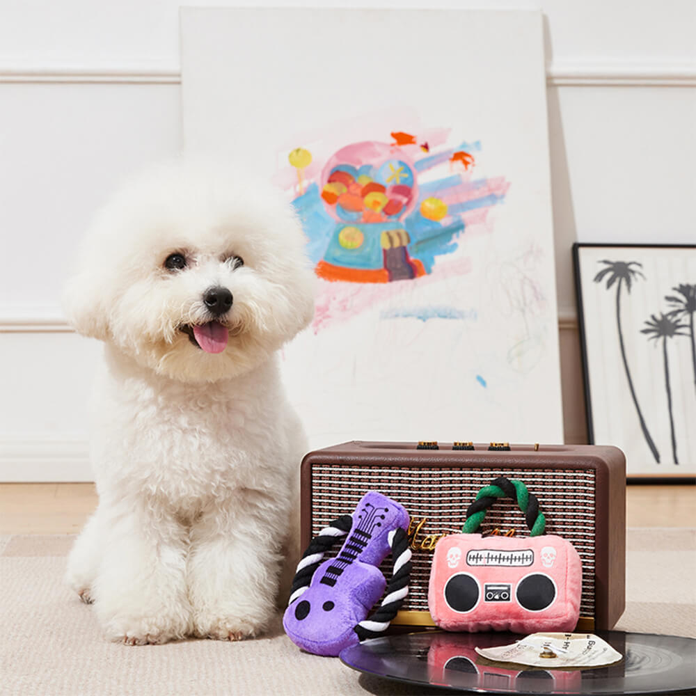 Jouet à mâcher pour chien en forme de boombox avec guitare en peluche Rockstar