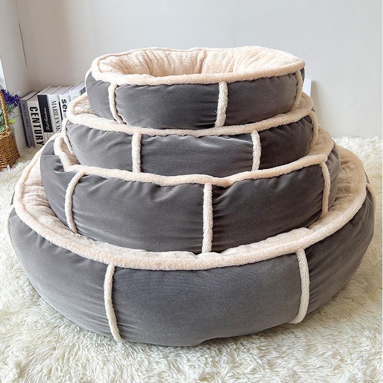 Lit chien donut velours côtelé ultra doux anti anxiété