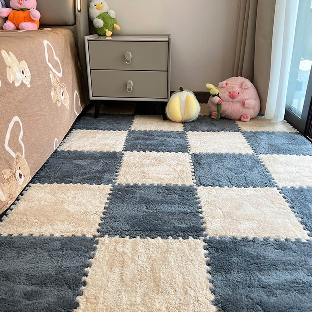 Tapis intérieur doux antidérapant à motif carreaux