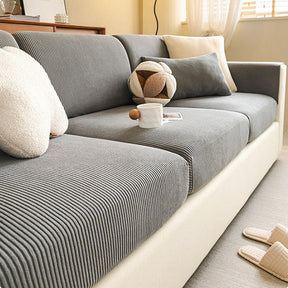 Housse de canapé extensible velours côtelé anti-rayures à rayures verticales