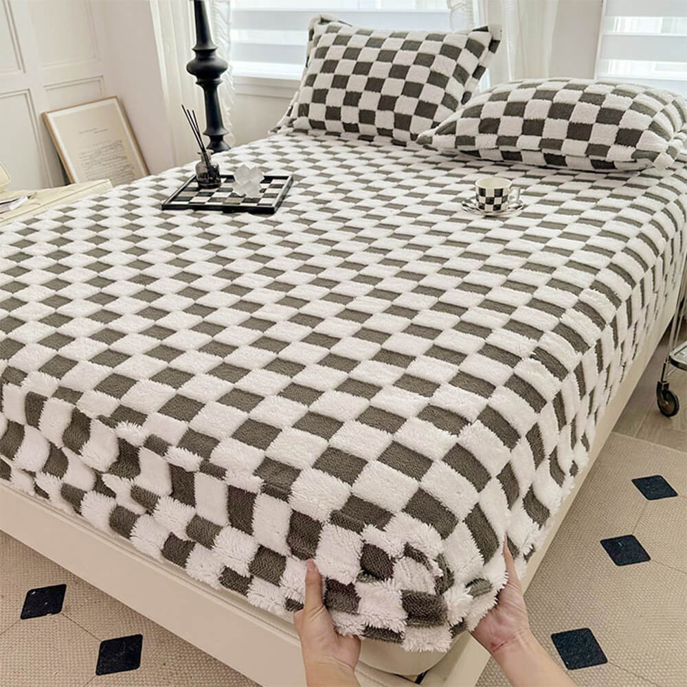 Housse de matelas en peluche damier doux premium