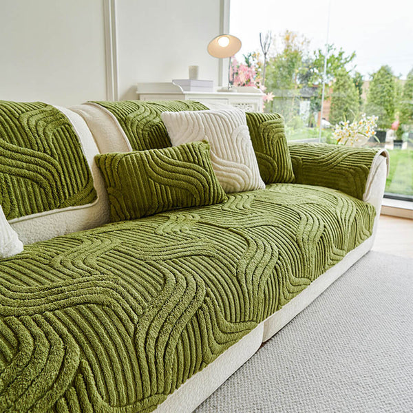 Housse de canapé moderne en peluche douce antidérapante motif géométrique