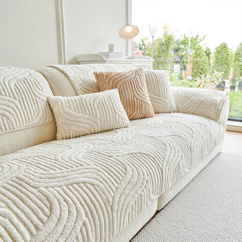 Housse de canapé moderne en peluche douce antidérapante motif géométrique