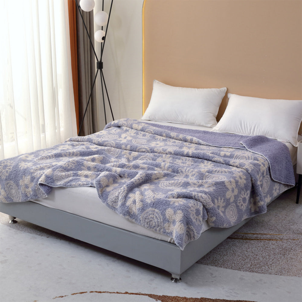 Couverture en Microfibre Imprimé Bohémien Double Couche Fausse Laine Sherpa