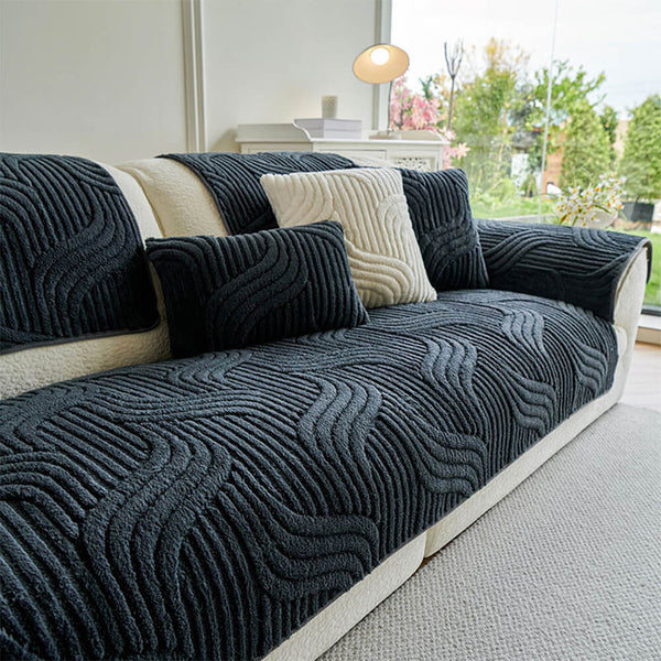 Housse de canapé moderne en peluche douce antidérapante motif géométrique