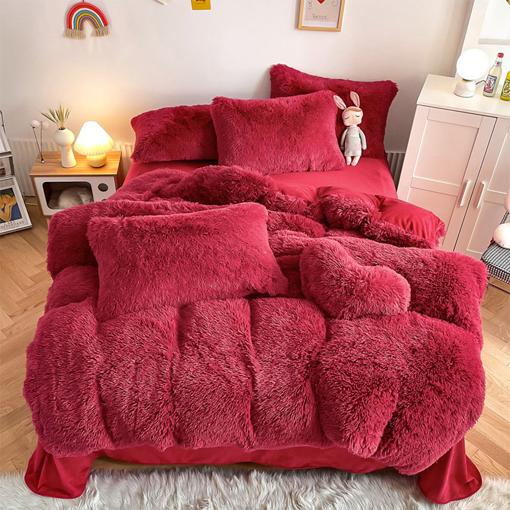 Parure de couette en peluche longue et épaisse chaude romantique et luxueuse