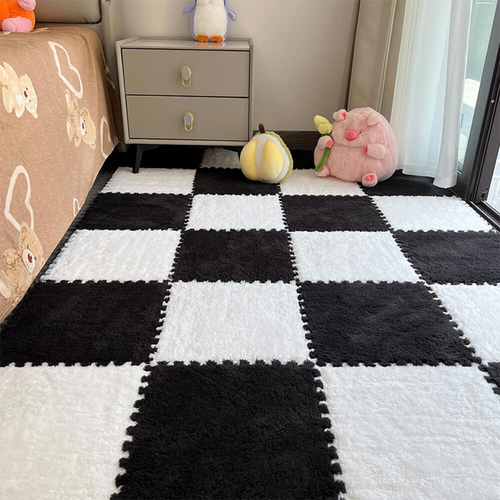 Tapis intérieur doux antidérapant à motif carreaux