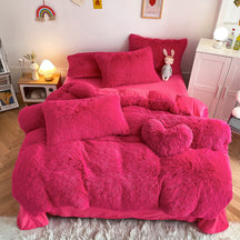 Parure de couette en peluche longue et épaisse chaude romantique et luxueuse