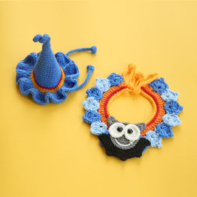 Costume pour Animaux de Compagnie Halloween Collier Citrouille Tricoté à la Main Chapeau de Sorcière