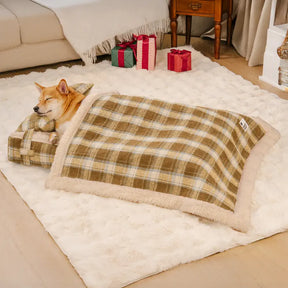 Lit pour chien orthopédique en peluche à carreaux vintage détachable avec coussin - Confort pour chiot