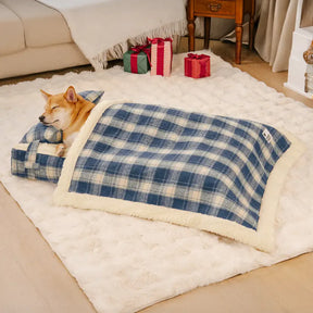 Lit pour chien orthopédique en peluche à carreaux vintage détachable avec coussin - Confort pour chiot