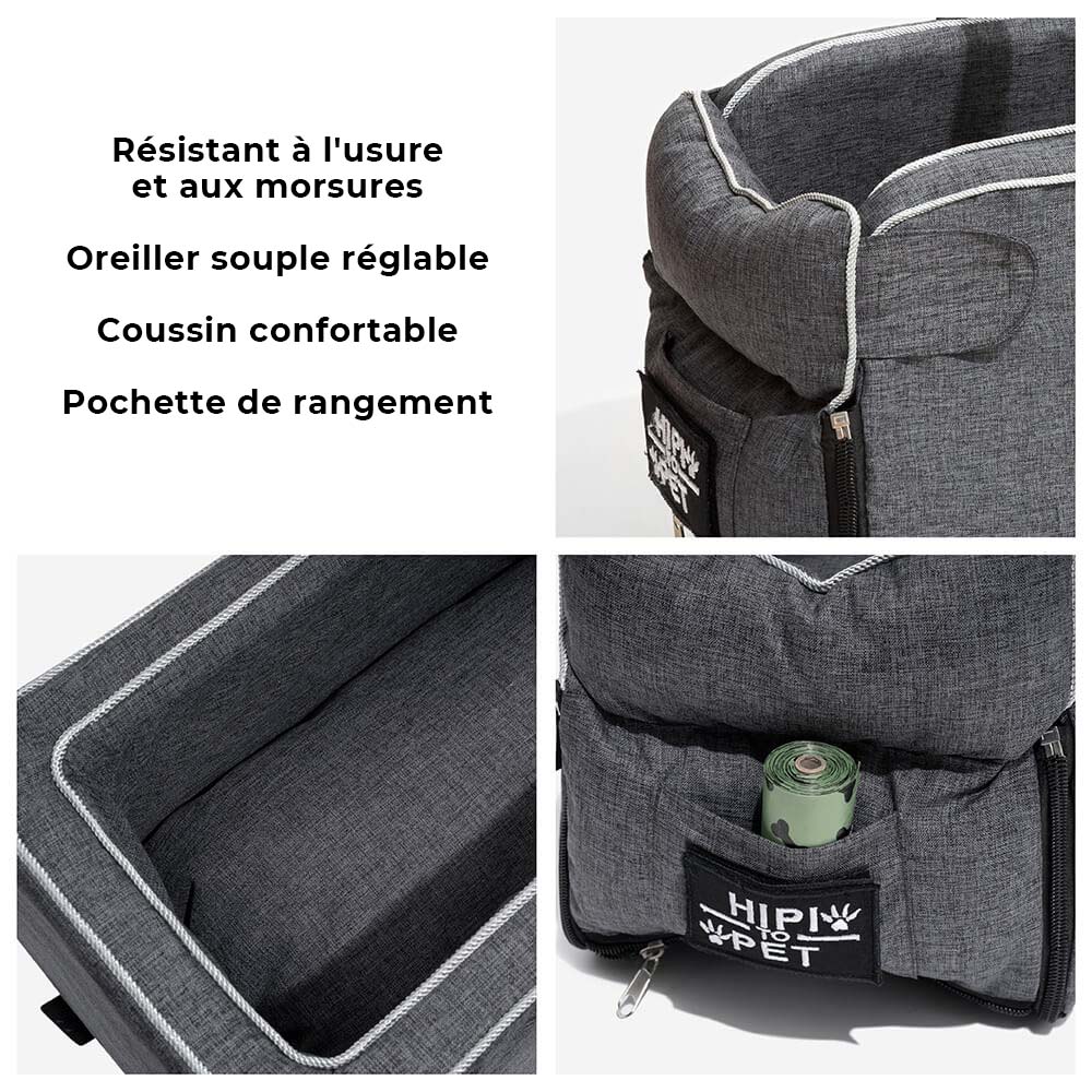 Siège de voiture portable pour animaux de compagnie en suède pour console centrale