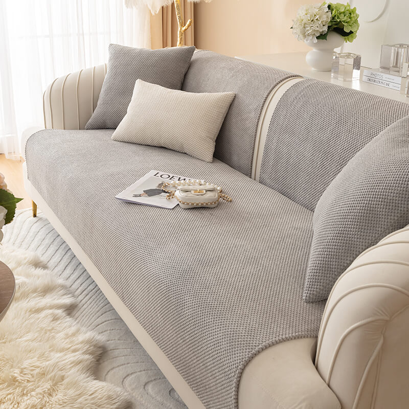 Housse De Canapé En Peluche Lavable - Taille 70x180 Cm, Antidérapante, Couleur Brun Clair