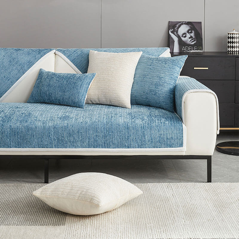 Housse de canapé sectionnelle en tissu chenille simple, étanche, antimicrobien et anti-rayures.
