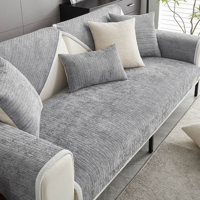 Housse de canapé sectionnelle en tissu chenille simple, étanche, antimicrobien et anti-rayures.