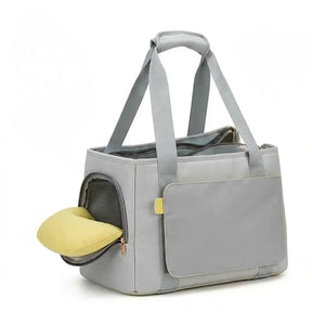 Sac de transport pour chat respirant à parois souples avec coussin amovible.