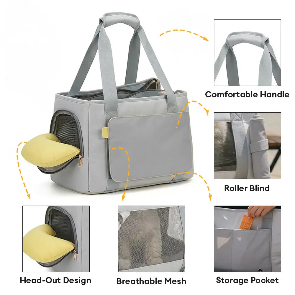 Sac de transport pour chat respirant à parois souples avec coussin amovible.