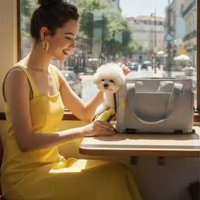 Sac de transport pour chat respirant à parois souples avec coussin amovible.