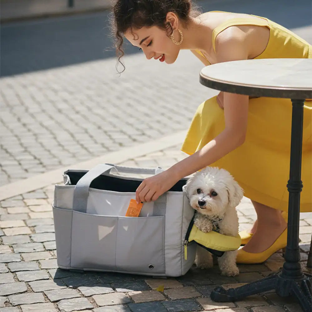Sac de transport pour chat respirant à parois souples avec coussin amovible.