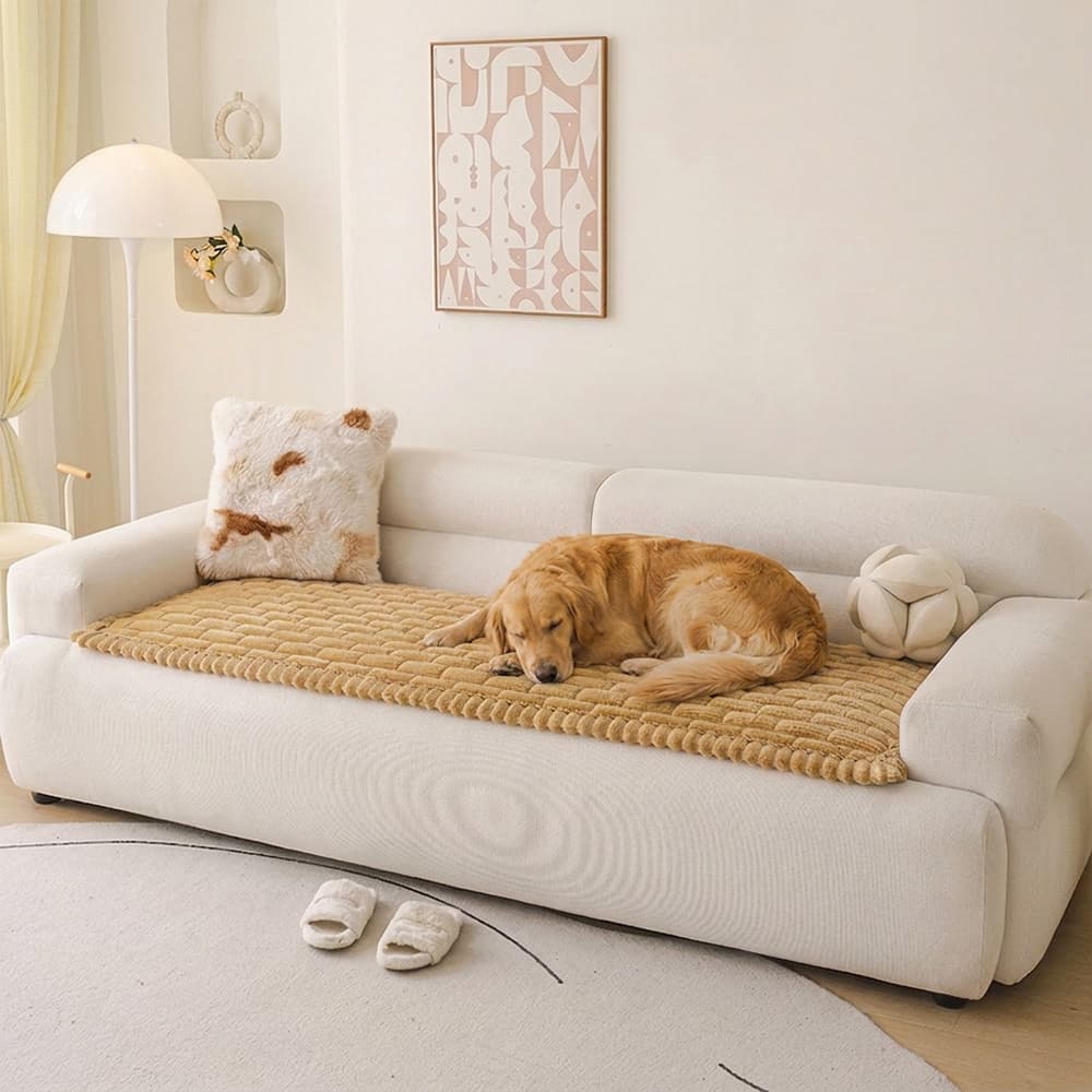 Tapis pour chien matelassé à motif de brique souple, couverture de canapé antidérapante