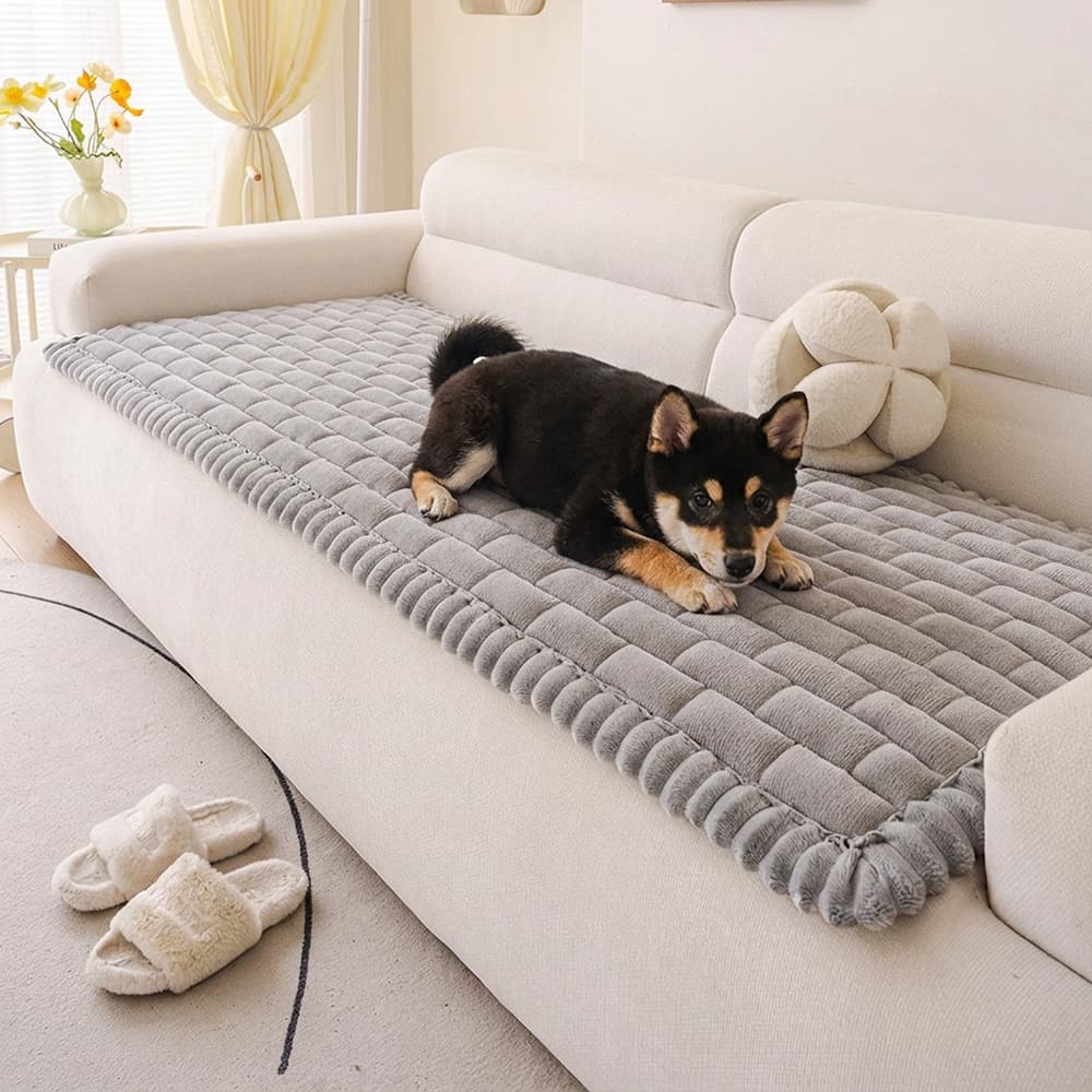 Tapis pour chien matelassé à motif de brique souple, couverture de canapé antidérapante