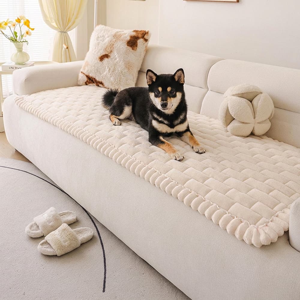 Tapis pour chien matelassé à motif de brique souple, couverture de canapé antidérapante