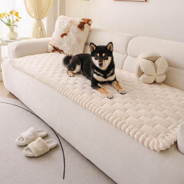 Tapis pour chien matelassé à motif de brique souple, couverture de canapé antidérapante