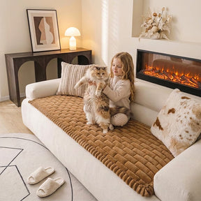 Tapis pour chien matelassé à motif de brique souple, couverture de canapé antidérapante