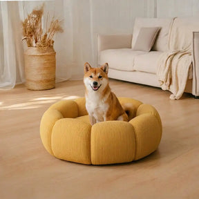 Lit rond pour chat et chien avec support de cou doux et lavable.