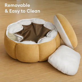 Lit rond pour chat et chien avec support de cou doux et lavable.
