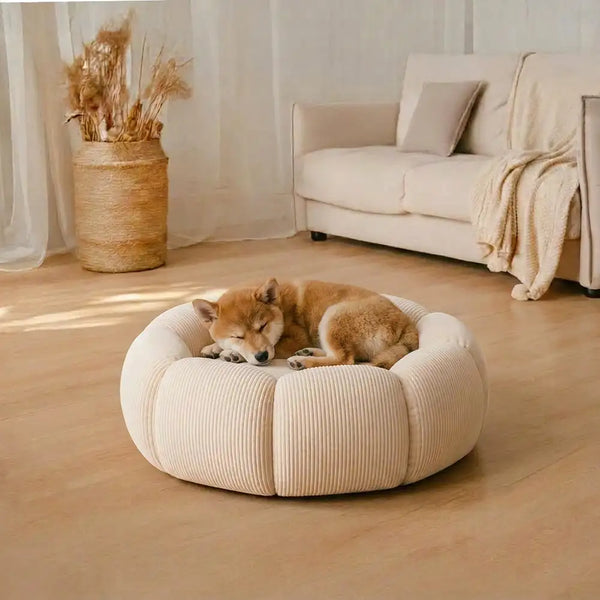 Lit rond pour chat et chien avec support de cou doux et lavable.