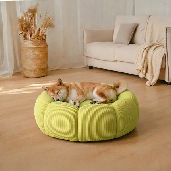 Lit rond pour chat et chien avec support de cou doux et lavable.